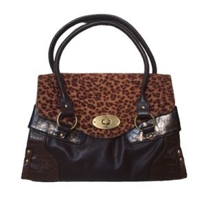 Aldo Faux Leather Cheetah Fur Large Satchel Purse